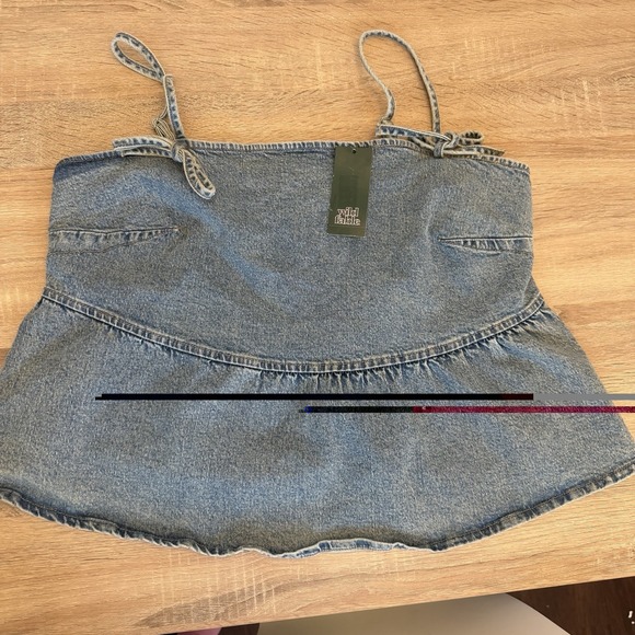 wild fable Tops - Wild Fable Denim Cami Top XXL Blue Babydoll Peplum Tie Strap Tank NWT